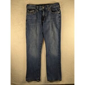 True Religion Ricky Relaxed Straight Leg Jeans Distressed Denim Mens‎ Size 33